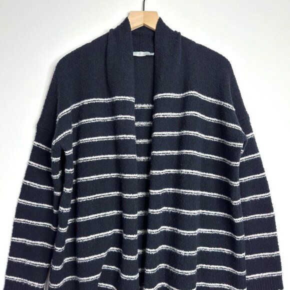 VINCE Italian Wool Striped Cardigan Navy - Picture 2 of 8